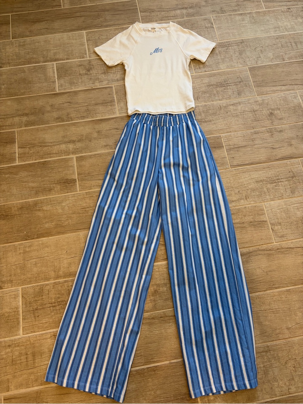 Anthropologie White Tee with Light Blue 'Mrs' Embroidery - Picture 3 of 3
